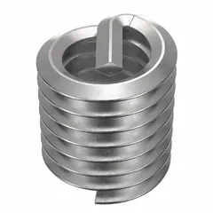 This HELI-COIL helical insert is a free-running, tanged type designed to repair or reinforce threads in metal. It features a 5/16"-18 coarse thread, plain finish, and is made from 18-8 stainless steel. Suitable for restoring stripped threads in various industrial applications.