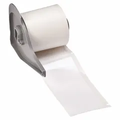 White gloss polyester precut label roll measuring 4 inches by 1 29/32 inches. Designed for use with the M710 printer series. Suitable for industrial labeling applications such as asset tracking, cable marking, and component identification.