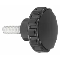 This fluted knob from DAVIES features a thermoset construction with a 1.5 in diameter. It includes a 1/4"-20 threaded stud with a 20 mm thread length. Commonly used for manual adjustment and clamping on industrial machinery, control panels, and fixtures