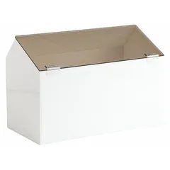 White acrylic storage bin with a single compartment for benchtop use. Overall dimensions: 12 in width, 18 in height, 12 in length. Designed to hold bouffant caps.