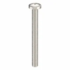 These pan head machine screws are made of 316 stainless steel with a plain finish, offering corrosion resistance for fastening in metal or plastic assemblies. Each screw has a 1/4"-20 thread, 2 1/2 in length, Phillips drive with #3 drive size, and is sold in a 10-pack.