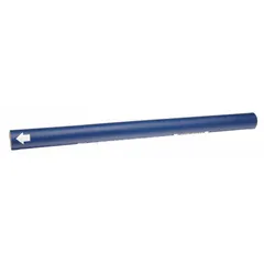 Blue pipe marker with white legend text, designed for snap-on installation on pipes with outer diameter from 1-1/8 to 2-3/8 inches. Includes arrows to indicate flow direction. Suitable for identifying pipe contents in industrial piping systems.