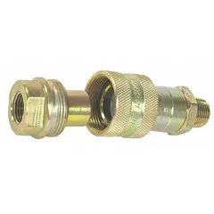 The SIMPLEX C209 coupler set is a replacement part for hydraulic torque wrenches. It connects the ram and hose in high-pressure hydraulic systems, enabling fluid transfer for controlled torque application in industrial bolting and maintenance operations. Features a 3/8-inch connection size, 3 1/2-inch overall length, and maximum pressure rating of 10,000 psi.