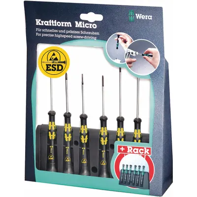 WERA ESD Safe Screwdriver Set: 1-10 Pieces, 6 Pieces, Phillips/Slotted Tip, Ergonomic Grip - ESD-Safe Precision Screwdriver Sets