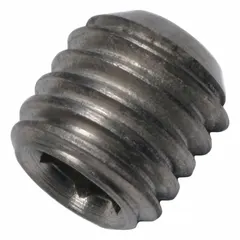 Metric cup point set screw with M8x1.25 thread, 8 mm overall length, made from titanium with a plain finish and socket drive. Designed for secure fastening in assemblies requiring corrosion resistance and non-magnetic properties. Supplied in a small pack.
