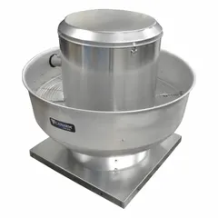 This wall-mounted upblast exhaust fan is designed for commercial kitchen ventilation, exhausting grease-laden air and heat from cooking areas. It features a 15-inch wheel delivering 2,439 cfm, a 1 hp Open Dripproof motor rated at 230/460V AC, and includes a drive package. The fan has variable speeds and is not intended for high-static pressure applications.