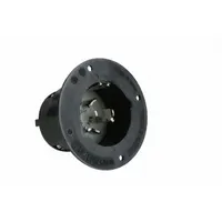 This locking inlet from LEGRAND is a general-purpose power entry device rated for 125V AC and 50 A. It features a 3-pole, 4-blade configuration in a black finish. Typical applications include connecting portable generators, welding machines, and heavy-duty equipment in industrial settings