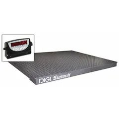 Steel-platform floor scale with 10,000 lb capacity and 2 lb readability. Features LED display, RS-232 port, and weighs in pounds. Suitable for industrial weighing tasks such as receiving, shipping, and production.