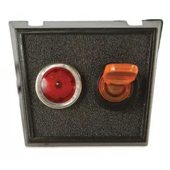 This SPST toggle switch provides simple on/off control for electrical circuits. It features a red indicator light that illuminates when the circuit is active, a red actuator, and a black stem. The switch has two 1/4 in male terminals and is designed for panel-mount installation. Typical applications include battery disconnects, accessory control, and general power switching in automotive, marine, and industrial systems.