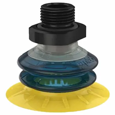 PIAB Vacuum Pad: Plain Pad without Adapter, 25 mm Pad Dia, Polyurethane, Blue/Yellow - Multi-Bellows Type Packaging Industry Vacuum Pads
