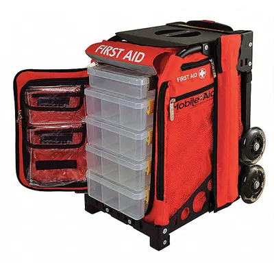 MOBILEAID Red Nylon Lockable First Aid Bag with Flag Set - Empty First Aid Kits