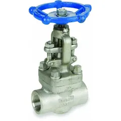 This SHARPE globe valve features a 316L stainless steel straight-body design with socket x socket connections. It has an OS&Y stem and a metal seat, suitable for general-service applications such as flow control and shut-off in piping systems handling steam or other media.