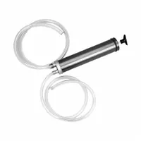 Suction gun with 8 ft hose for transferring petroleum products. Grey tube. Suitable for dispensing fuels, oils, and other petroleum-based fluids in automotive and industrial maintenance settings