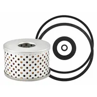 Cartridge-type diesel fuel filter for JCB buses. Cellulose media. Outside diameter 2 1/4 in, inside diameter 5/16 in. Includes three furnished gaskets