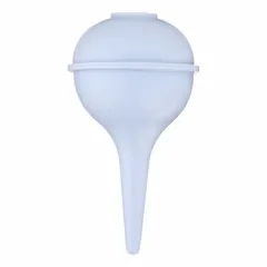 This sterile rubber aspirator bulb is designed for single-use suction and aspiration in medical or laboratory settings. Its blue color allows for easy identification. Typical applications include gentle fluid removal in wound care or specimen collection where sterility is required.