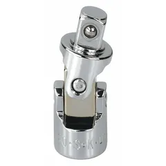 This 1/2" drive hand flex socket adapter features a square input and output drive size of 1/2 inch. It is constructed from chrome and is used to transfer torque at an angle between a ratchet or driver and a socket, enabling access to fasteners in confined or offset spaces. Typical applications include automotive repair, machinery maintenance, and industrial assembly where straight-line access is limited.