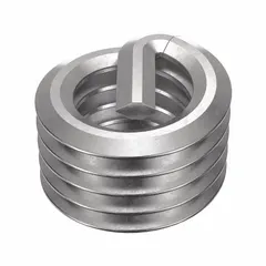 Free-running helical insert with tang for installation. #10-32 thread size, right-hand, fine pitch. Made from 18-8 stainless steel with dry film lubricant. Tensile strength 200,000 to 250,000 psi. Supplied in a 100-piece pack. Used for repairing or reinforcing internal threads in metal components.