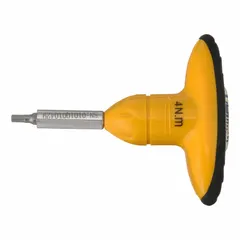 Preset T-handle torque screwdriver with 1/4 in tip size, preset to 2.9 lb-ft torque. Click-type mechanism provides audible and tactile feedback when preset torque is reached. Used for consistent tightening in assembly, maintenance, and repair tasks requiring controlled torque.