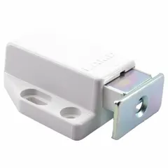 This magnetic push-to-close catch features a push opening action. Constructed of plastic, it measures 9/16 in height and 1 7/16 in width. Suitable for use in cabinets, enclosures, and furniture requiring a tool-free push-to-open mechanism.