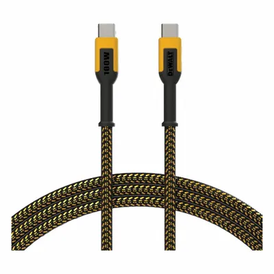 DEWALT Cable: Type C End 1, Type C End 2, Black/Yellow, 4 ft Lg - Standard USB & Lightning Cables