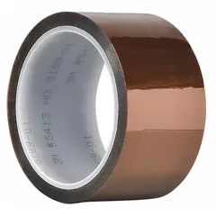 3M 5413 is a polyimide film electrical tape with silicone adhesive, amber in color, 36 yards long and 2.7 mil thick. It is used for insulating and protecting electrical components in applications requiring heat resistance, such as coil winding, transformer insulation, and capacitor wrapping.