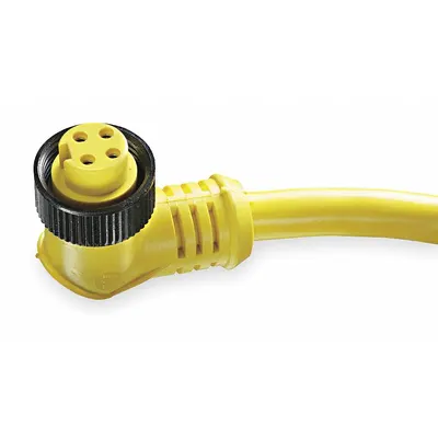 BRAD HARRISON Cordset: 7/8"-16 Female Right Angle x Bare Wire, 4 Pins, Yellow, PVC - Single-Ended Cordsets with PVC Jacket for Flexing Applications