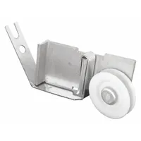 Gray unfinished roller for sliding screen doors. Overall height 1 3/8 in, length 7 13/32 in, width 3 3/4 in. Sold as 1 pair. Used to guide and support screen door panels in residential and light-commercial applications