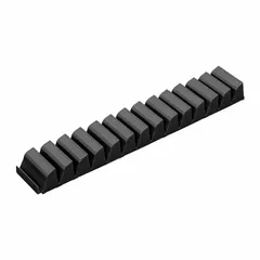 Black plastic screwdriver rack and bit organizer. Overall length 13 5/8 inches, width 2 1/4 inches. Used to store and organize screwdrivers and bits in workshops, toolboxes, or service trucks.