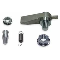 This latch pawl assembly kit is a replacement part for REELCRAFT 80000 series hose reels. Constructed of aluminum, it engages and disengages the reel's locking mechanism to control retraction. Typical applications include industrial settings where hose or cable reels require consistent locking and release.