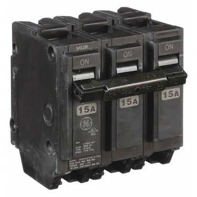GE Miniature Circuit Breaker: THQL, 15 A, 120/240V AC, Three Phase, 10kA at 120/240V AC - THQP, THQL & THHQL Series, Plug-In GE Miniature Circuit Breakers