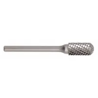 Double-cut ball-nosed cylinder bur with 1/2" head diameter and 1" cutting length. Features a 1/4" shank and SC-5 trade number. Suitable for material removal, deburring, and shaping on ferrous and non-ferrous metals when used with die grinders