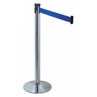 RETRACTA-BELT Barrier Post with Belt: Blue, No Pattern, No Legend, 10 ft Belt Lg, Silver (MPN 300PC-BL)