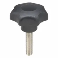 7-arm knob with threaded stud for manual adjustment and clamping on machinery, jigs, and fixtures. Plastic construction with stainless steel thread. 50 mm diameter, 3/8"-16 thread size, 40 mm thread length