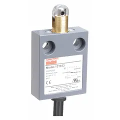 This top-mount limit switch uses a roller-plunger actuator to detect the presence or position of moving machinery parts. It is suited for industrial automation applications such as conveyor systems, packaging equipment, and material handling. The switch includes a 9.8 ft cable (4 wire, 18 AWG, SJT) for connectivity.