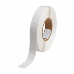This precut label roll measures 1/4 in x 21/32 in and is made of polyimide with a white gloss finish. It operates in temperatures from -94°F to 572°F and is compatible with the i5100 printer series. Suitable for labeling circuit boards, components, and equipment requiring permanent identification in extreme temperature environments.