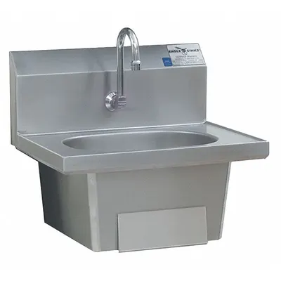 EAGLE GROUP Hand Sink: 1 Stations, 6 3/4 in Bowl Dp, 13 1/2 in Bowl Lg, 9 3/4 in Bowl Wd - One-Station Wall-Mounted Hand Sinks with Faucets