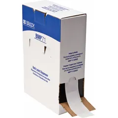 Precut wraparound label for wire and cable identification. White matte vinyl material measures 4 in x 1 1/2 in and accommodates wire gauges from 0 AWG to 350 kcmil. Designed for use with BMP61 printer and M7-R4300 ribbon. Suitable for marking conductors in electrical panels and industrial wiring applications.