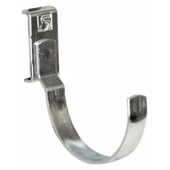 Set of 5 steel J-hooks with a zinc-plated silver finish for square-hole pegboard. Features a screw-in locking system and surface mounting, includes black holding clips. Commonly used for hanging tools, cables, or hardware in workshop and storage applications.