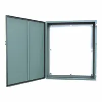 This steel enclosure measures 42 x 36 x 10 inches and is rated NEMA 12/13 for protection against dust, dirt, and non-corrosive liquids. It features a solid hinged cover secured by clamps and includes a mounting panel. Knockouts are not provided. Typical applications include housing electrical controls and instruments in industrial environments