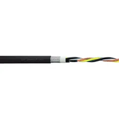This continuous flexing power cable is designed for variable frequency drives in industrial automation. It features 4 copper conductors with a TPR jacket, includes a ground, and is rated at 1000 V. Suitable for e-chain applications, robotics, and machine tools where repeated bending and flexing occur.