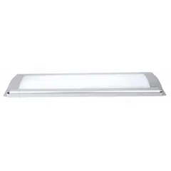 12/24V DC LED dome light with white lens and white housing. Surface mount via screw, blunt cut wires for electrical connection. Overall height 5 13/16 inches. Suitable for interior vehicle lighting, cargo areas, and equipment compartments.