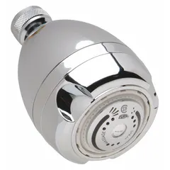 Fixed showerhead with dual spray patterns for residential and commercial bathrooms. Plastic construction with a flow rate of 1.75 gpm. Suitable for new construction or retrofit installations on standard shower arms.