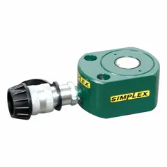 The SIMPLEX RFS100 is a single-acting low profile hydraulic ram with a 100 ton nominal capacity and 1 in nominal stroke. Constructed of steel, it is suited for lifting, pressing, and maintenance tasks in confined spaces.