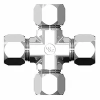 This steel compression cross fitting from the WEATHERHEAD 7000 Series Ermeto features four ports, each sized for 3/8 in OD tubing. The flareless bite-type design creates a metal-to-metal seal for connecting four tubes in a cross configuration. Used in hydraulic and industrial systems for fluid handling
