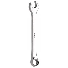 This SAE 12-point combination wrench features a 1-1/2 in head size and an offset design for accessing recessed fasteners. Made from alloy steel with a chrome finish, it is suited for tightening or loosening bolts in mechanical and industrial settings.