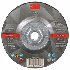This depressed center grinding wheel is designed for cool-cutting on carbon and stainless steel. The ceramic abrasive and 36 grit support heavy stock removal, weld grinding, and edge chamfering in metal fabrication and maintenance tasks. Dimensions: 4 1/2" diameter, 1/4" thickness, 5/8"-11 arbor hole.