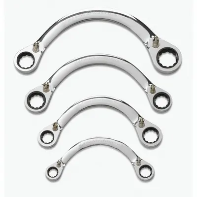 GEARWRENCH Box End Wrench Set: Alloy Steel, Chrome, 4 Tools, 0° Head Offset Angle - SAE, Double End, 12-Point, Ratcheting Box End Wrench Sets