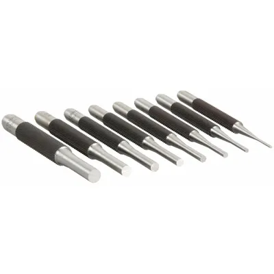 STARRETT Drive Pin Punch Set: 1/4 in_1/8 in_1/16 in_3/16 in_3/32 in_5/16 in_5/32 in_7/32 in Tip Dia - Flat-Tip Pin Removing Punch Sets