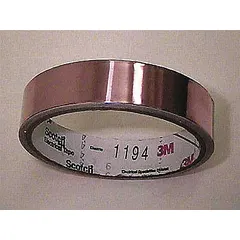 This conducting electrical tape features a non-conductive acrylic adhesive and a conductive backing for shielding, grounding, and splicing applications. Rated for 600 V, it is suitable for use in cable shielding and EMI/RFI protection in industrial and commercial environments.