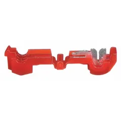 This 3M T Tap Wire Connector (951X-BOTTLE) is a 1-port insulation displacement connector in red, rated for 600 V. It accepts run wire sizes from 22 AWG to 18 AWG and is used to tap into a continuous wire without stripping insulation. Typical applications include industrial control panels, lighting systems, and low-voltage power distribution.